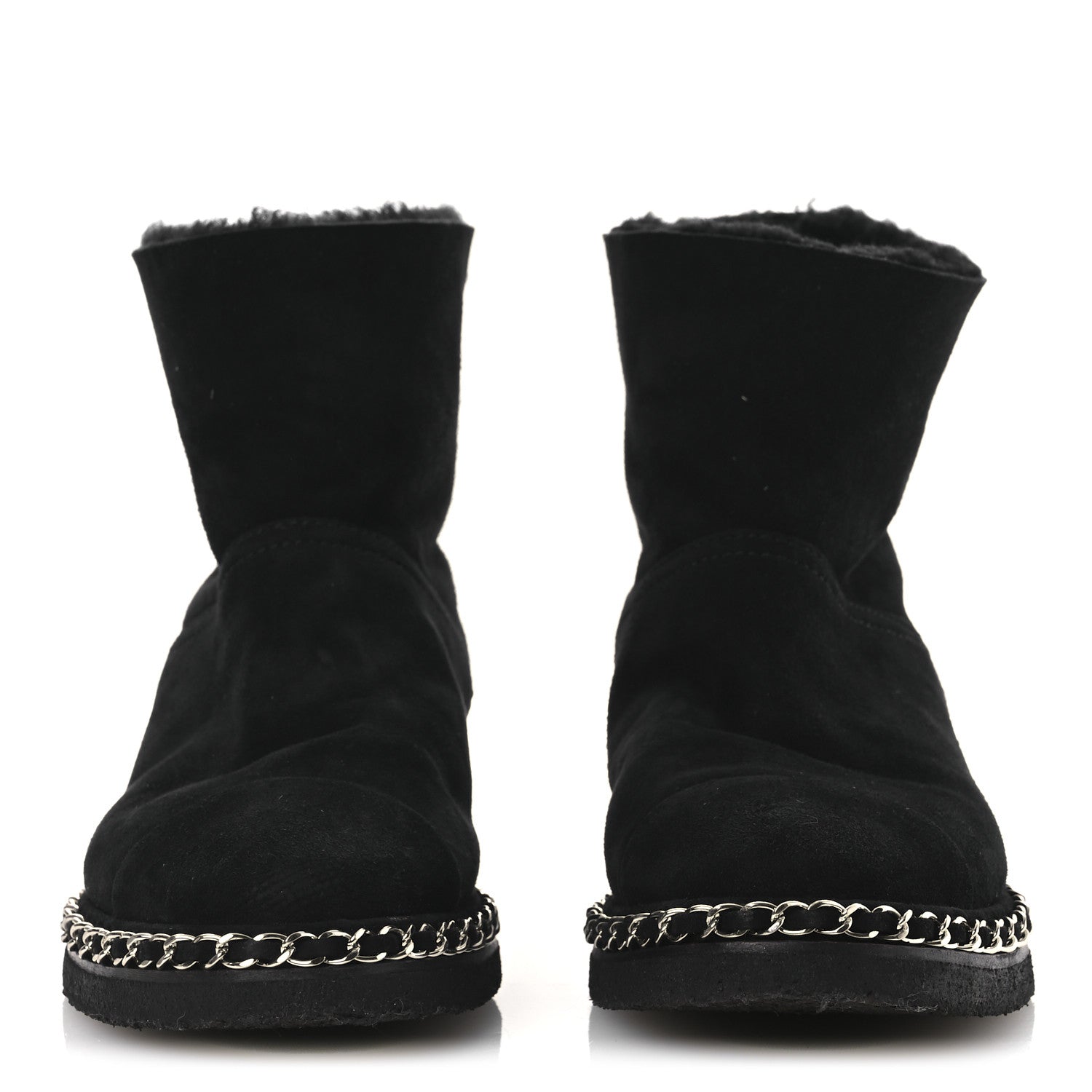 Kid Suede Shearling Womens Cap Toe Chain Short Boots 38 Black
