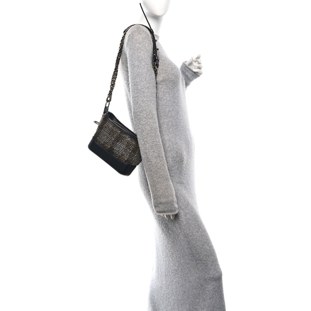 Chanel Tweed Calfskin Small Gabrielle Hobo Brown