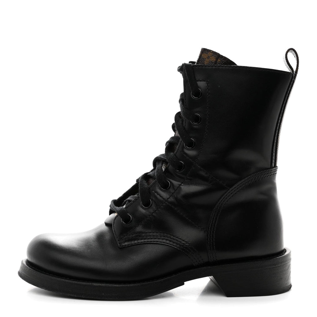 Louis Vuitton Calfskin Monogram Metropolis Flat Ranger Boots 39 Black
