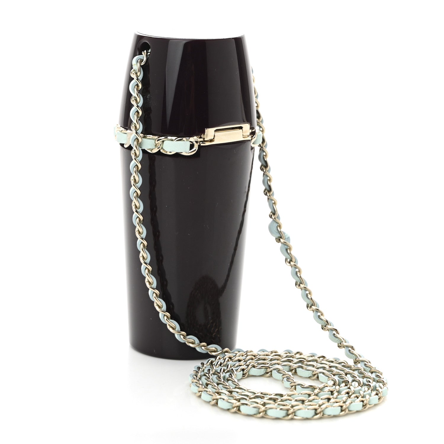 Chanel Lucite Lipstick Case On Chain Burgundy Blue