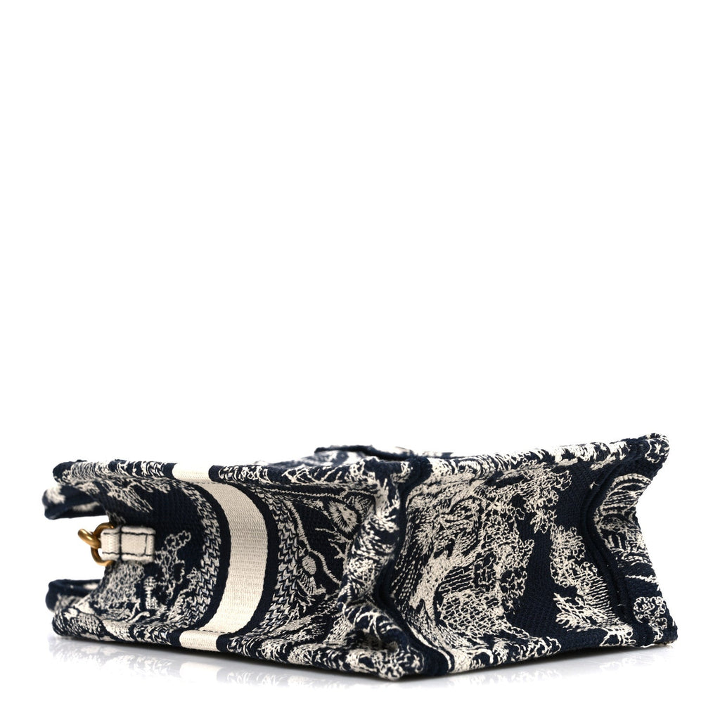 Christian Dior Canvas Toile de Jouy Reverse Embroidered Mini Book Tote Phone Bag Blue
