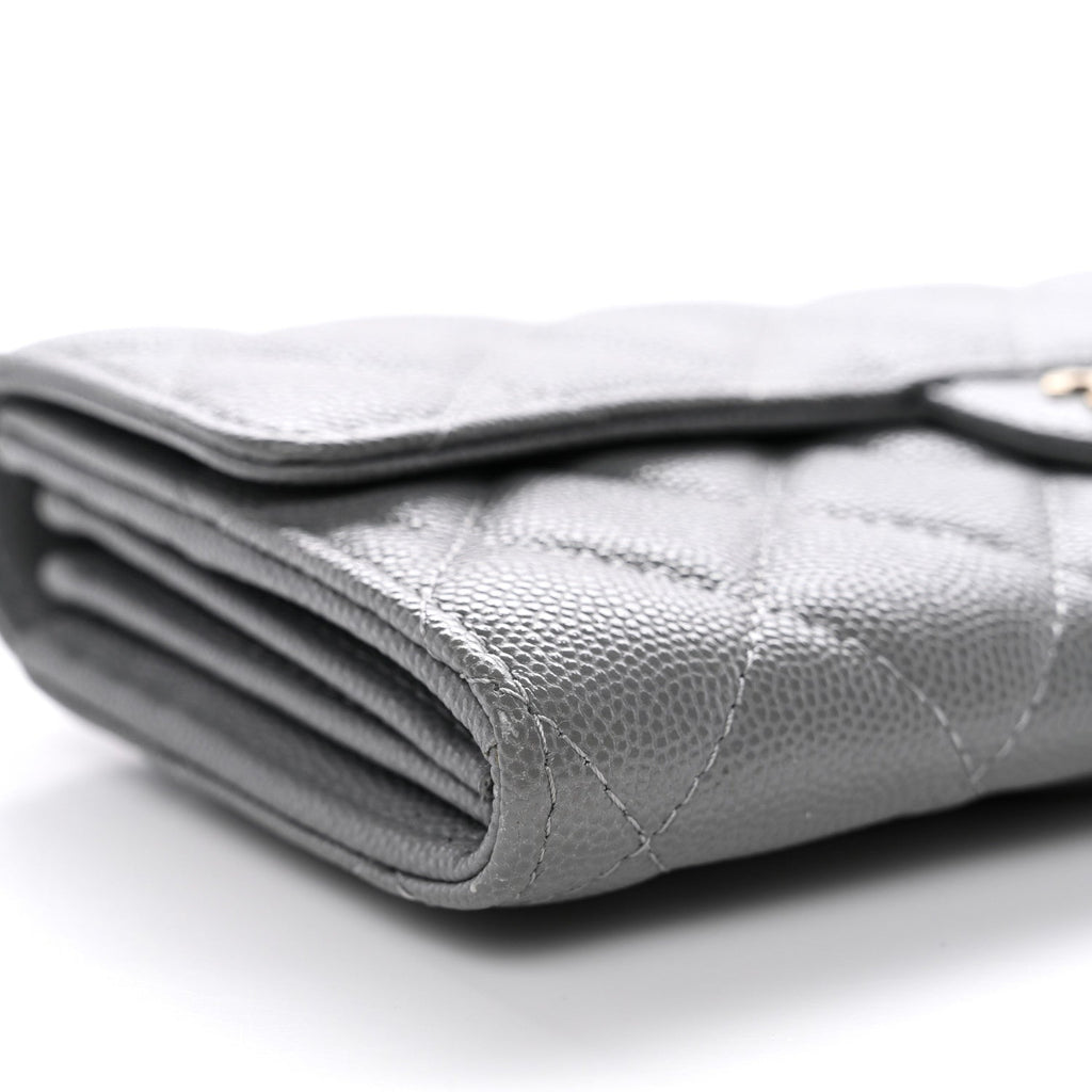 Caviar Quilted Large Gusset Flap Wallet Grey