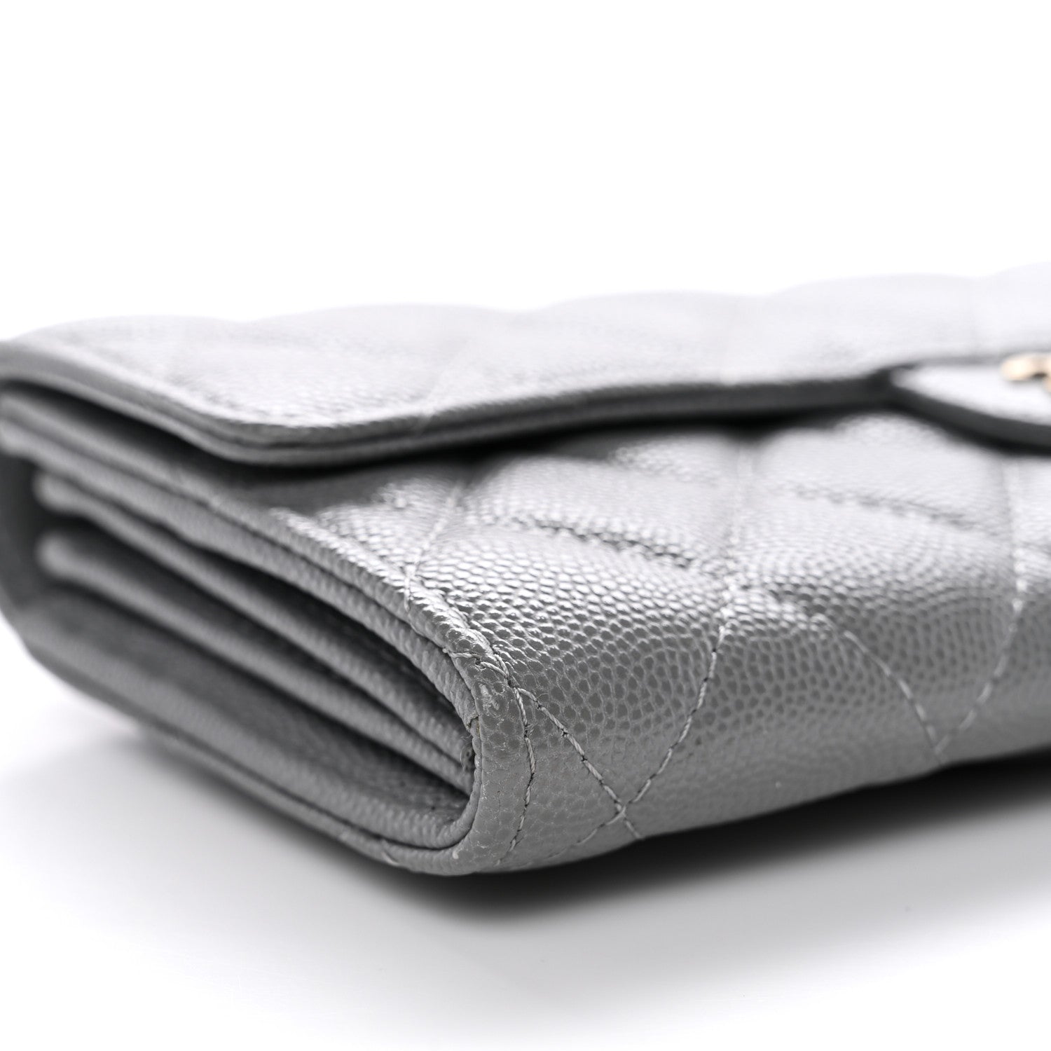 Caviar Quilted Large Gusset Flap Wallet Grey