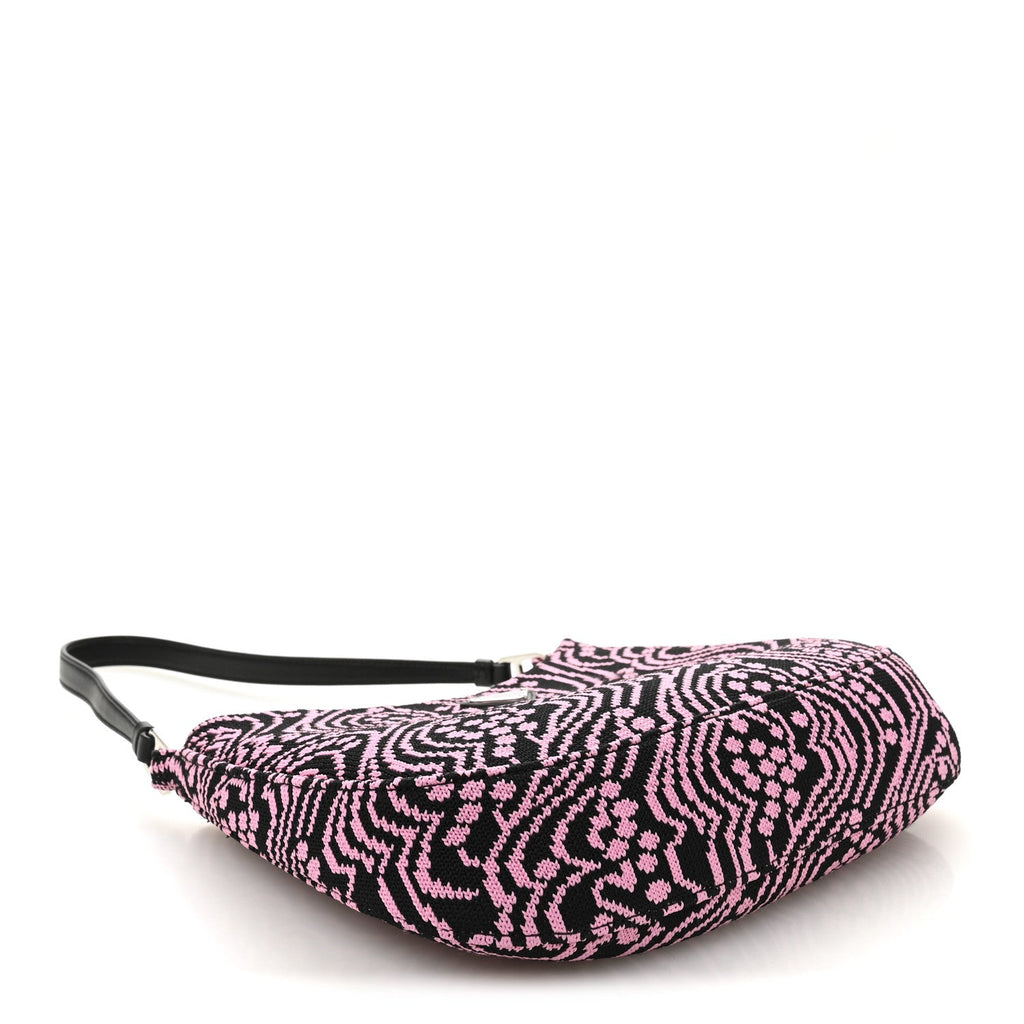 Prada Maglia Jacquard Cleo Shoulder Bag Black Rosa