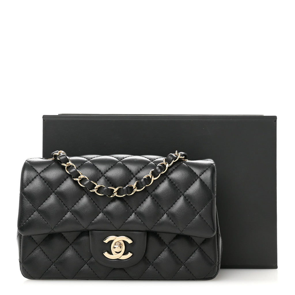 Chanel Lambskin Quilted Mini Rectangular Flap Black