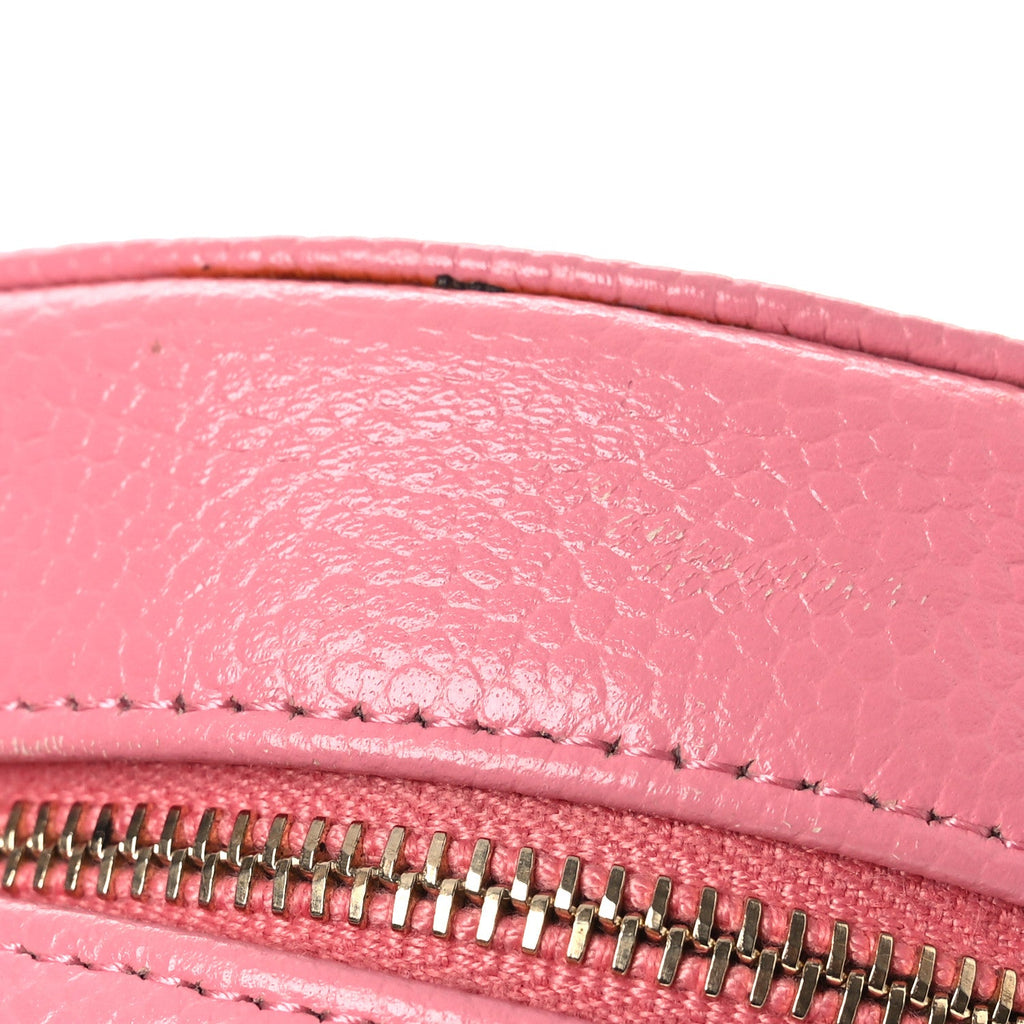 Chanel Caviar Camellia Embossed Round Clutch With Chain Pink