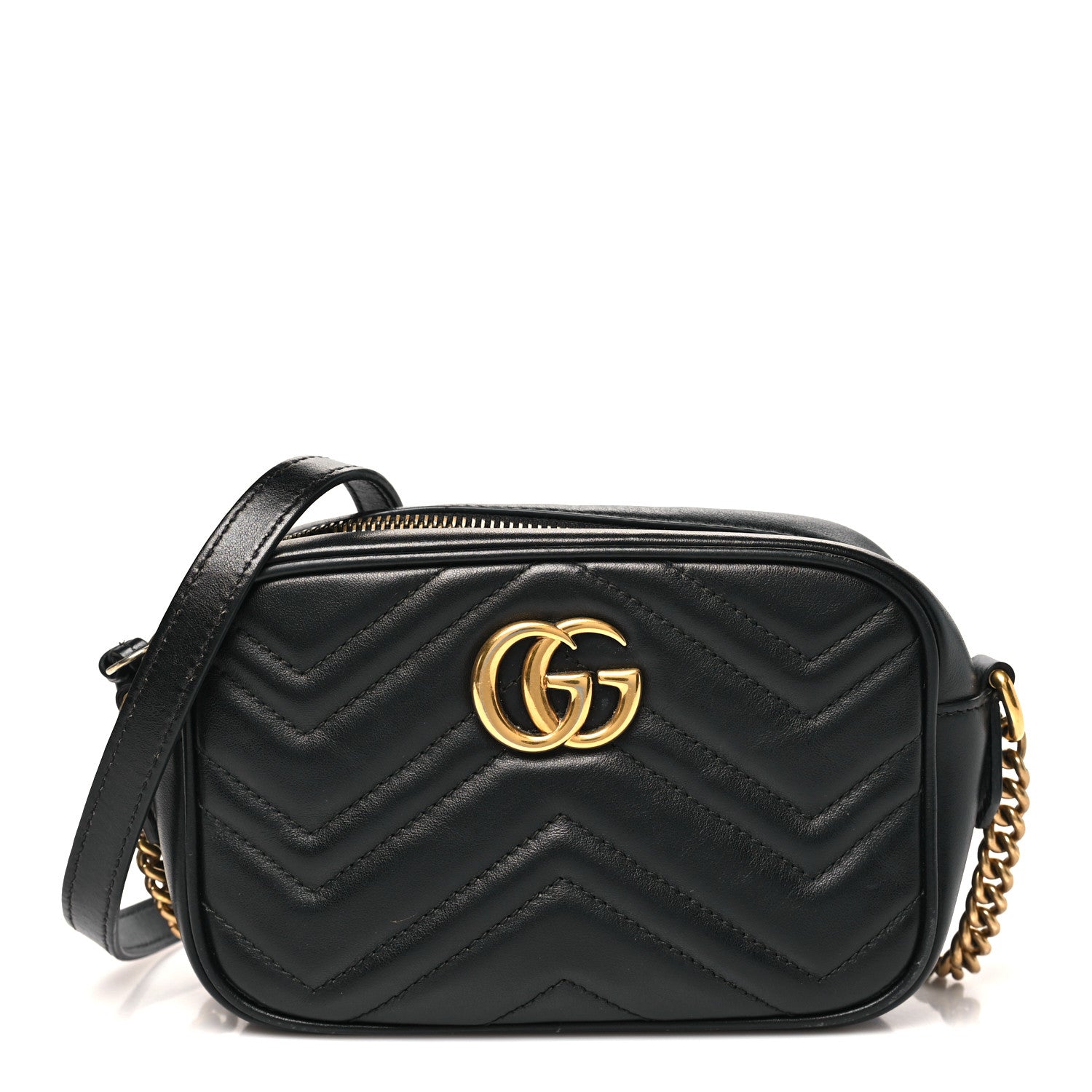 Gucci Calfskin Matelasse Mini GG Marmont Chain Shoulder Bag Black