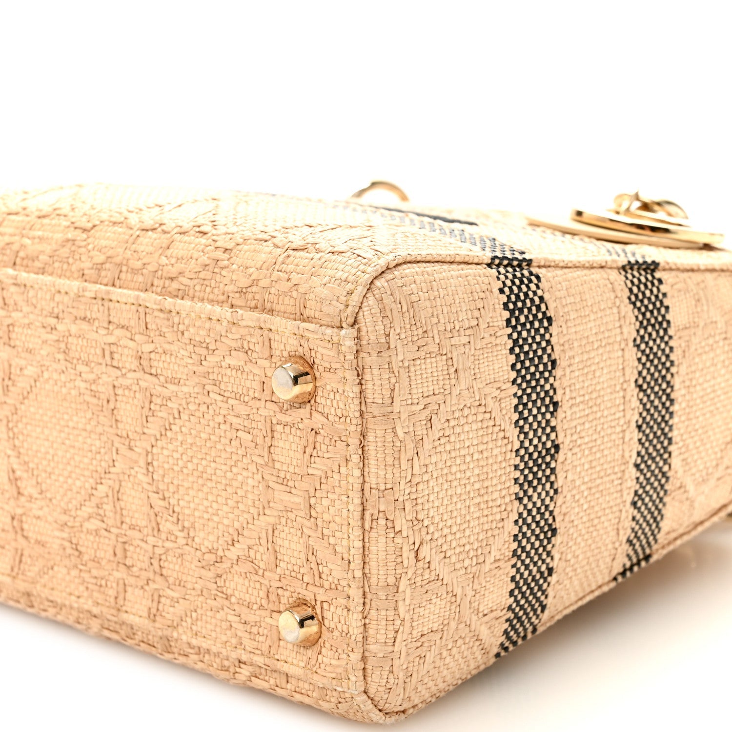 Christian Dior Raffia Woven Cannage Embroidered Medium Lady D-Lite Natural Black