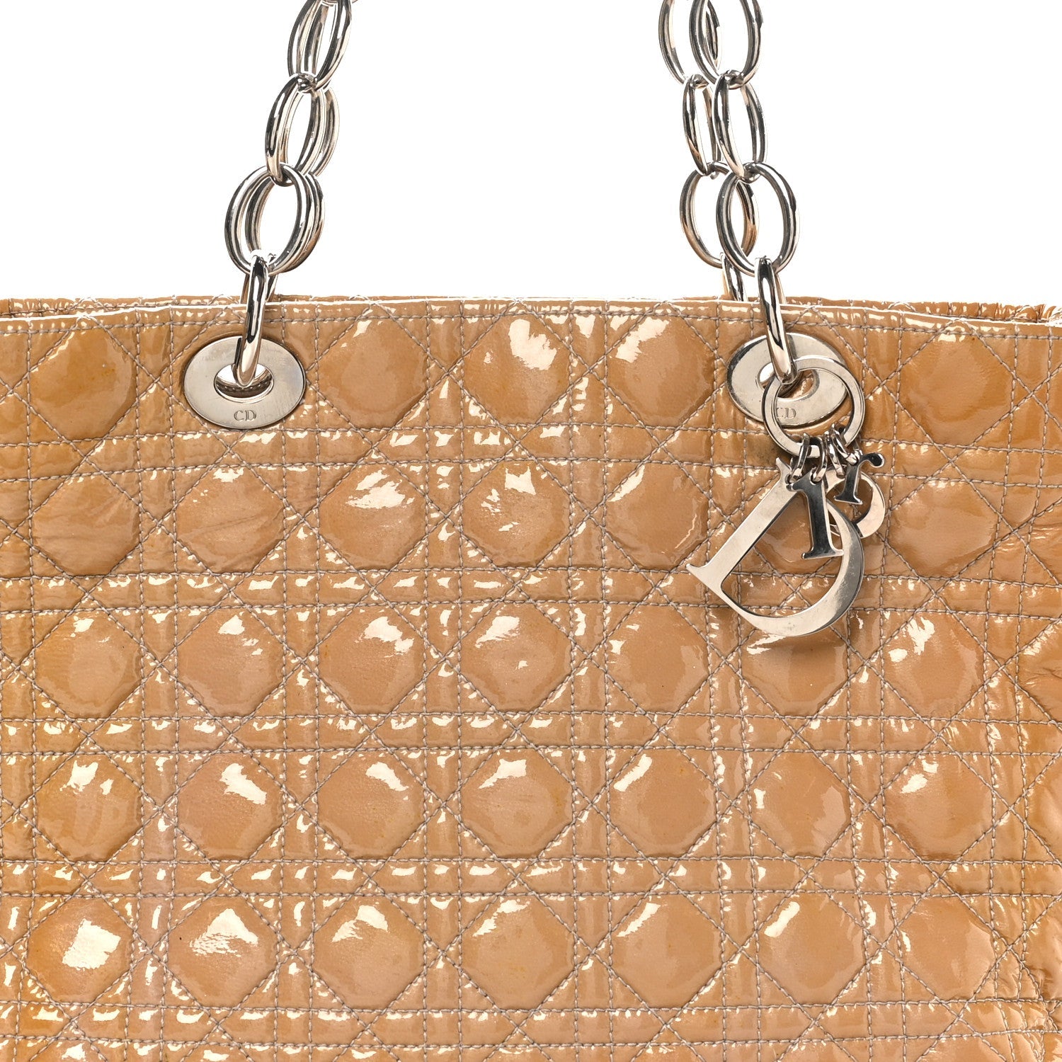 Christian Dior Patent Cannage Large Dior Soft Shopping Tote Beige