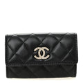 Chanel Shiny Lambskin Quilted Textured CC Card Holder Black
