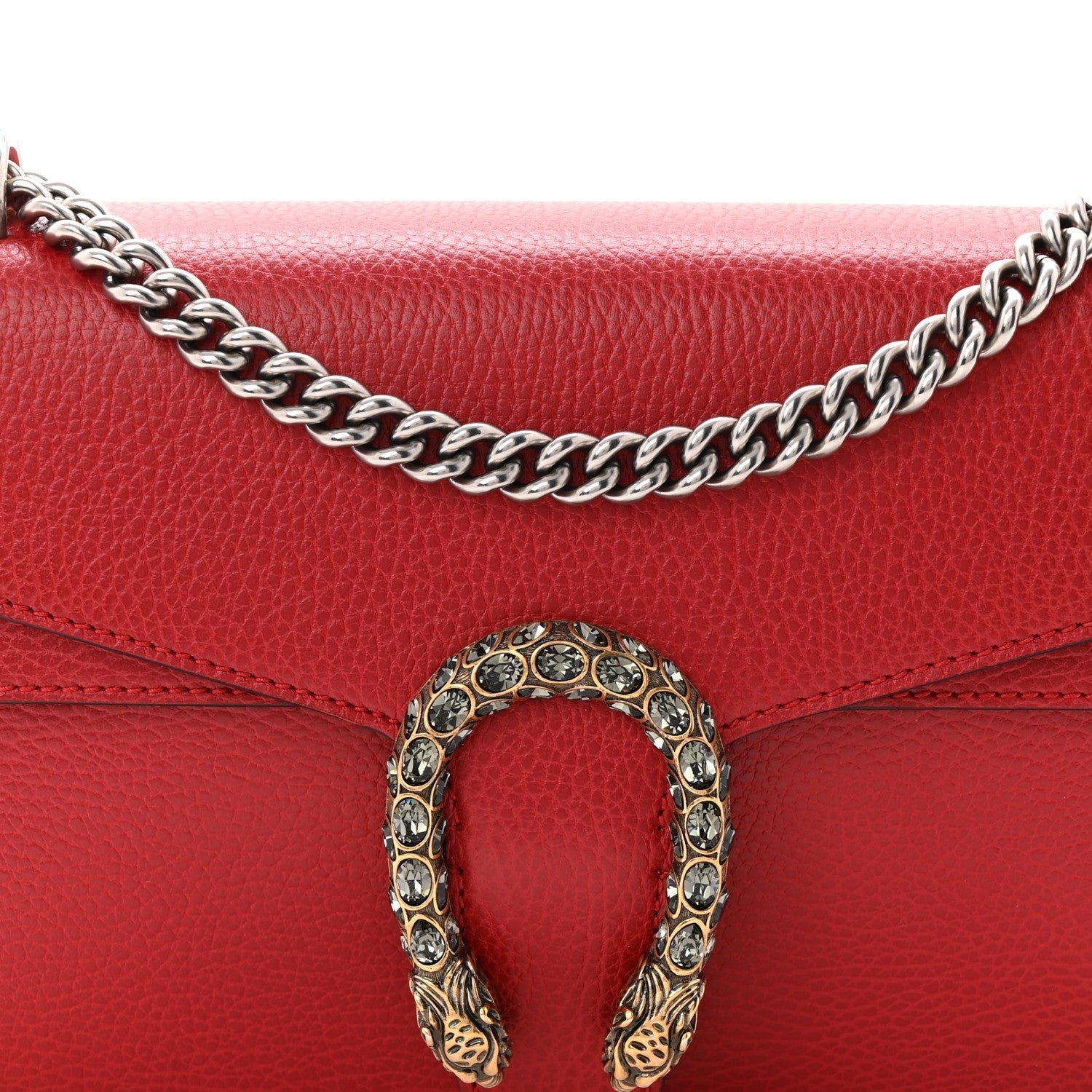 Gucci Dollar Calfskin Swarovski Crystal Small Dionysus Shoulder Bag Hibiscus Red