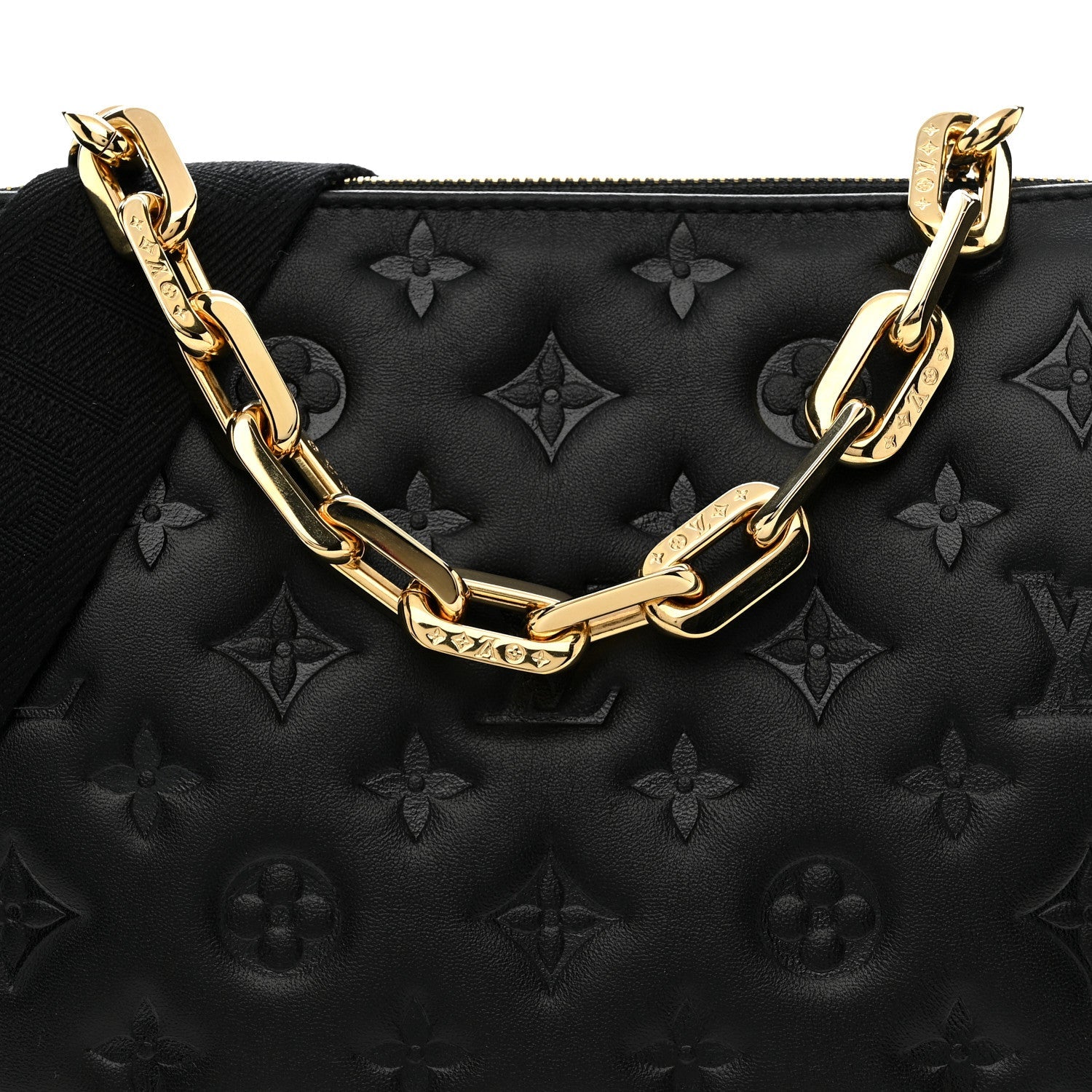 Louis Vuitton Lambskin Embossed Monogram Coussin PM Black