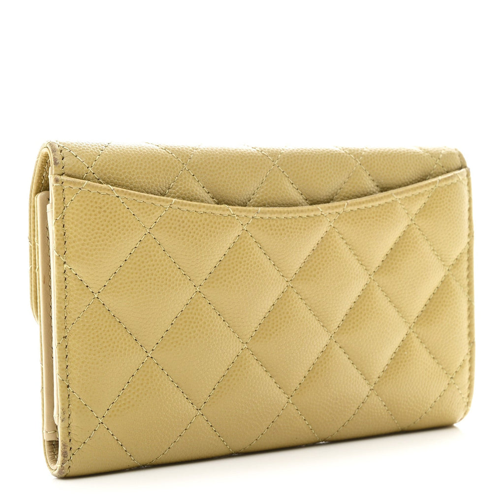 Caviar Quilted Medium Flap Wallet Beige