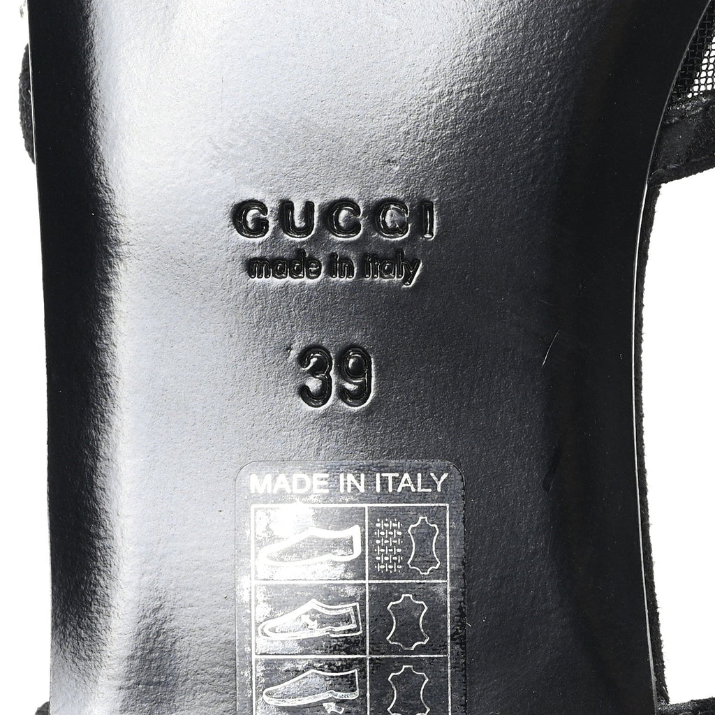 Gucci Suede Mesh Crystal GG Monogram Slingback Ballet Flats 39 Black