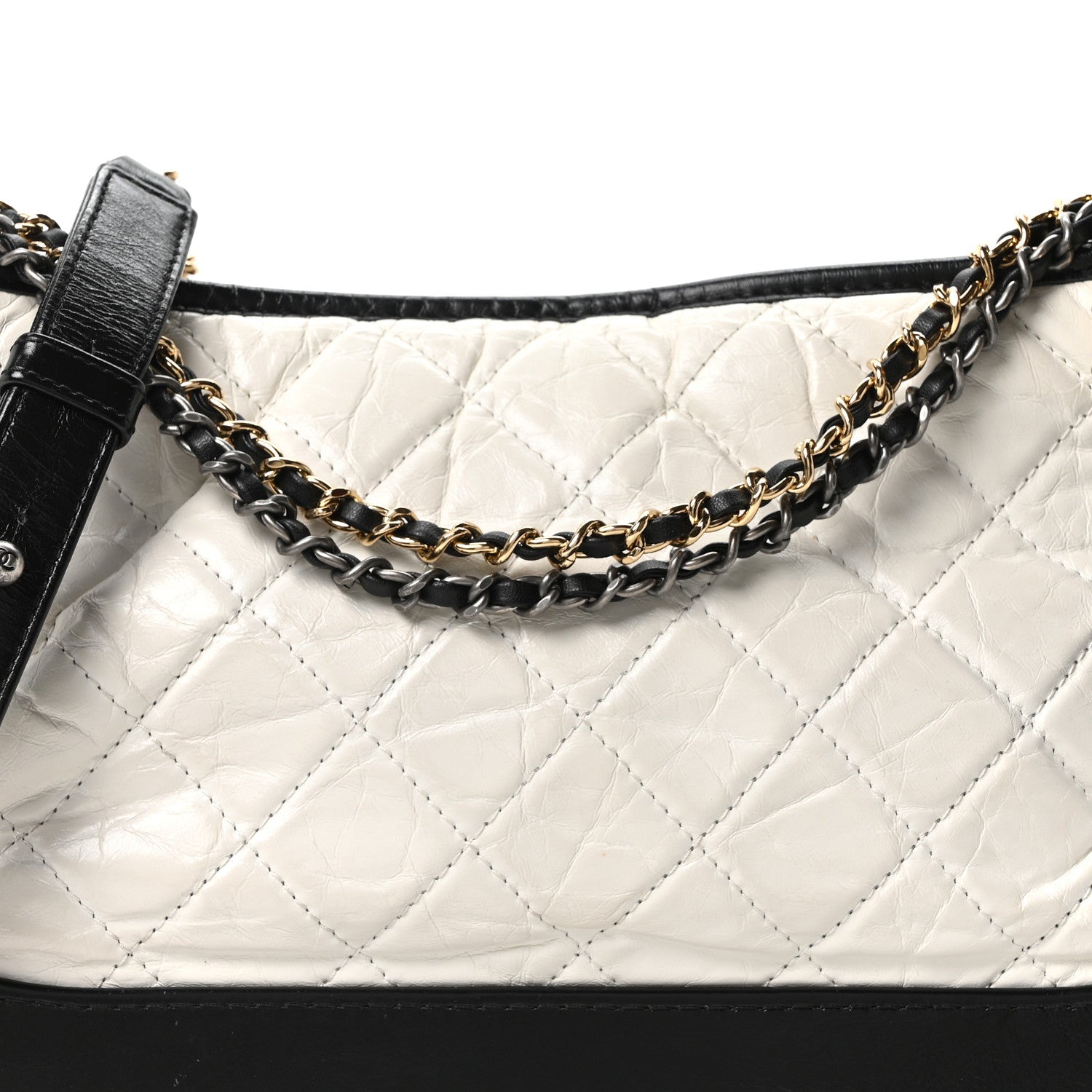 Chanel Aged Calfskin Quilted Medium Gabrielle Hobo Black White