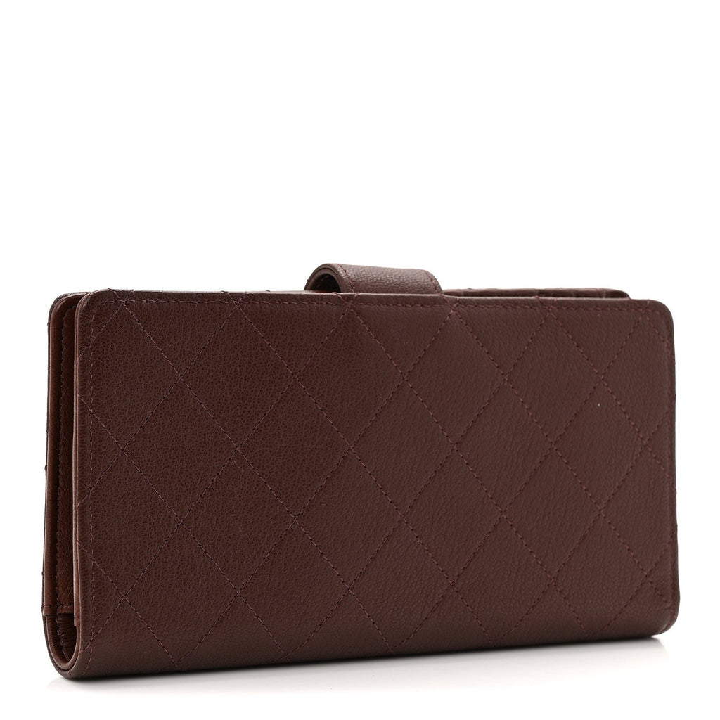 Goatskin Quilted French Long Wallet Burgundy