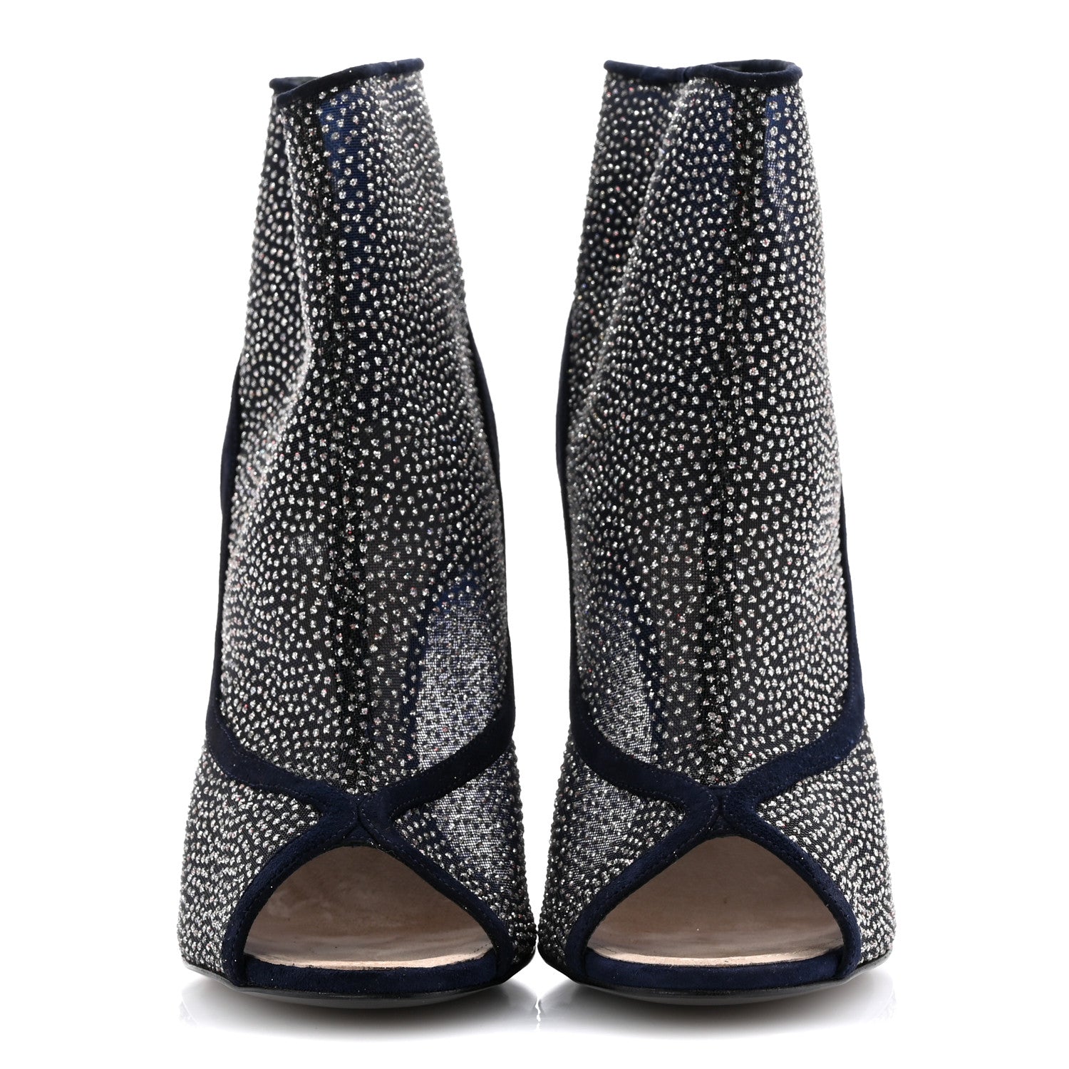 Mesh Crystal Open Toe Ankle Boots 40 Navy