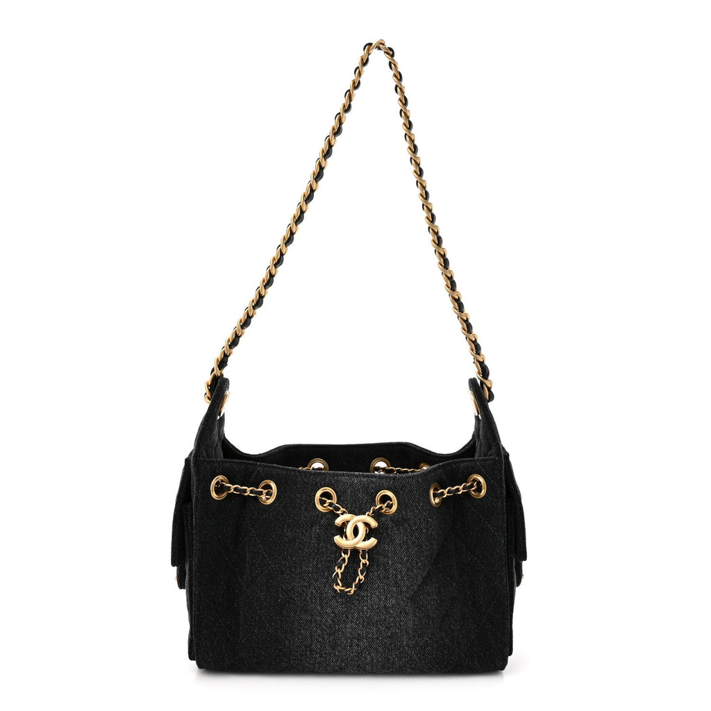 Chanel Washed Denim Quilted Mini Chanel 25 Handbag Black