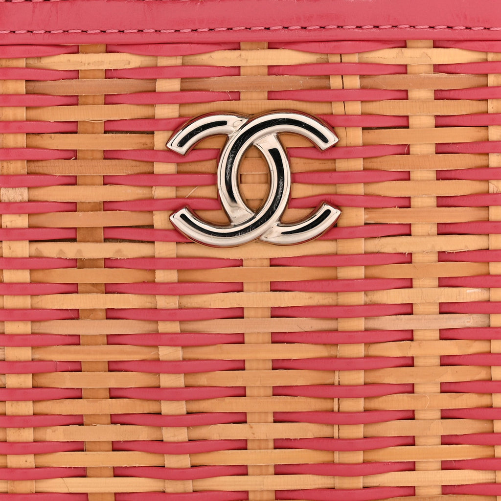Chanel Calfskin Raffia Small Take Away Vanity Case Bag Pink Beige