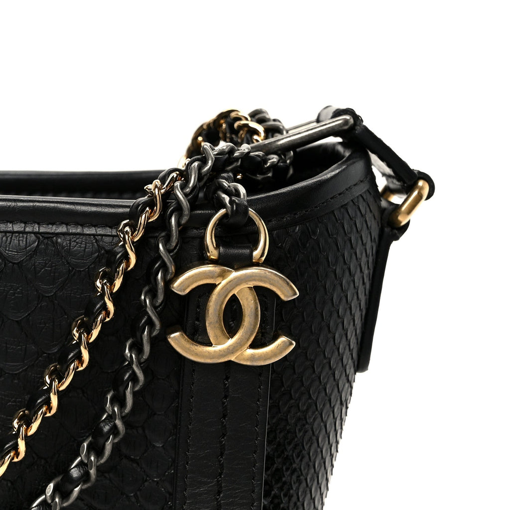 Chanel Snakeskin Patent Calfskin Small Gabrielle Hobo Black