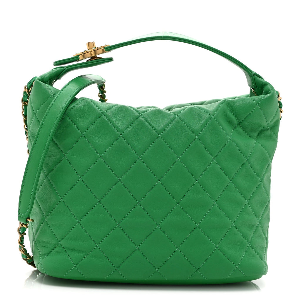 Chanel Lambskin Quilted Large Perfect Meeting Hobo Green