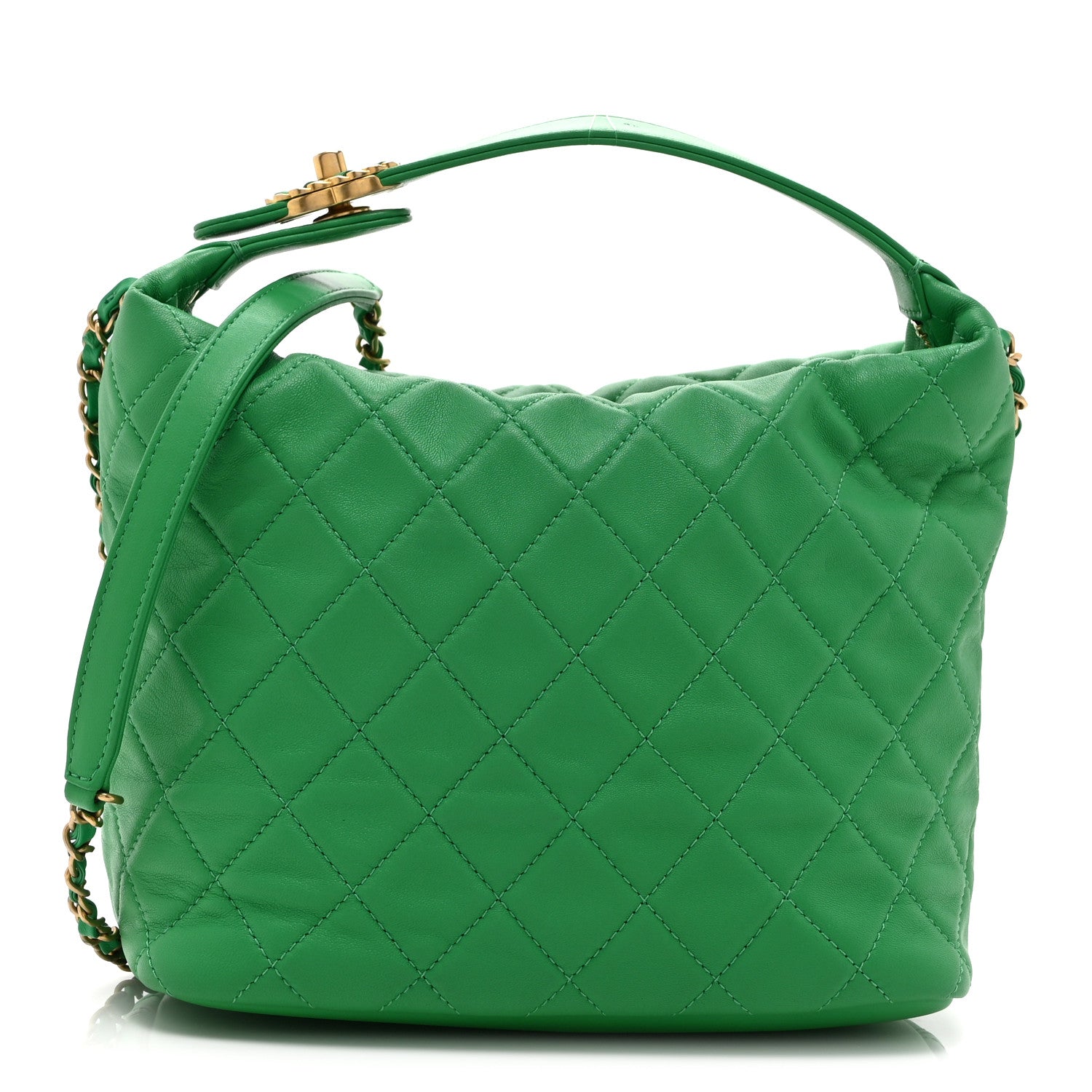 Chanel Lambskin Quilted Large Perfect Meeting Hobo Green