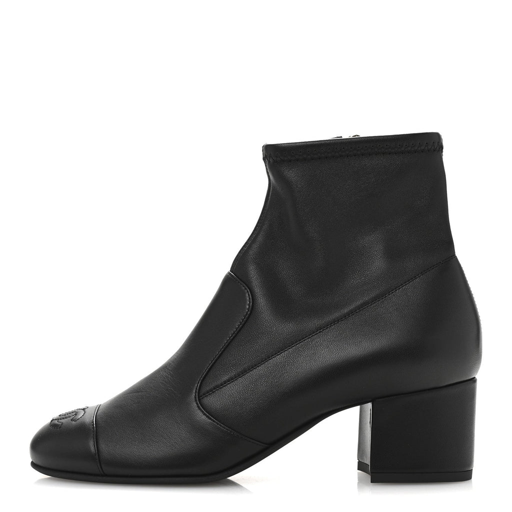 Chanel Stretch Lambskin Cap Toe CC Uniform Short Boots 37.5 Black