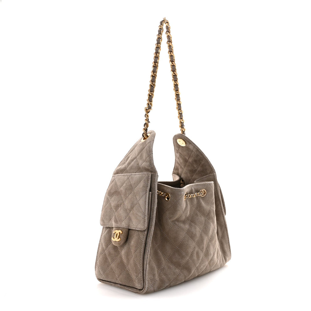 Chanel Suede Quilted Small Chanel 25 Handbag Dark Grey