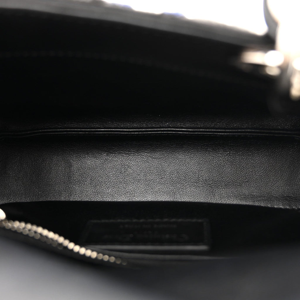 Christian Dior Satin Lambskin Embroidered Beaded Mini Lady Dior Black Multicolor