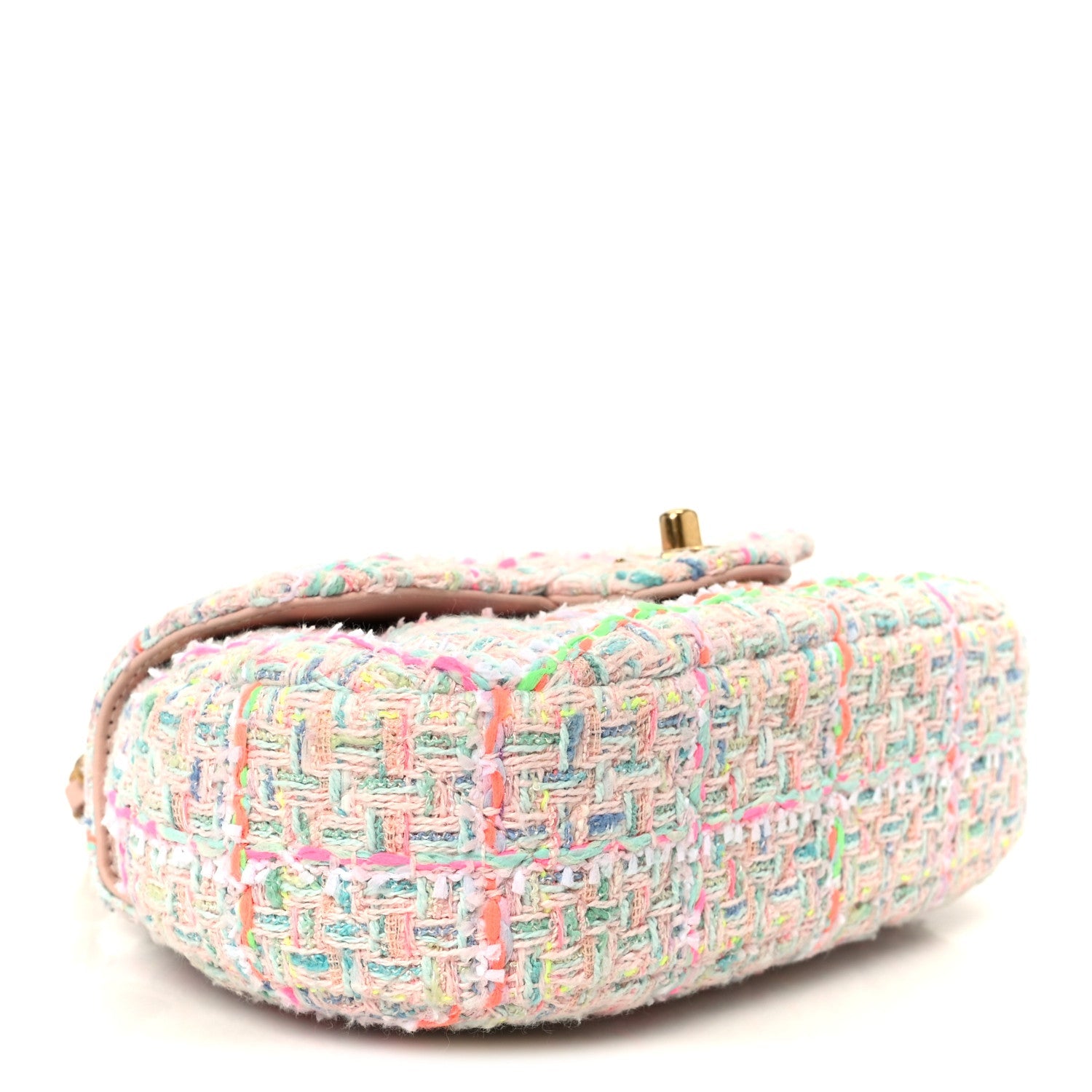 Chanel Tweed Quilted Baywatch Top Handle Flap Light Pink Green Orange Purple