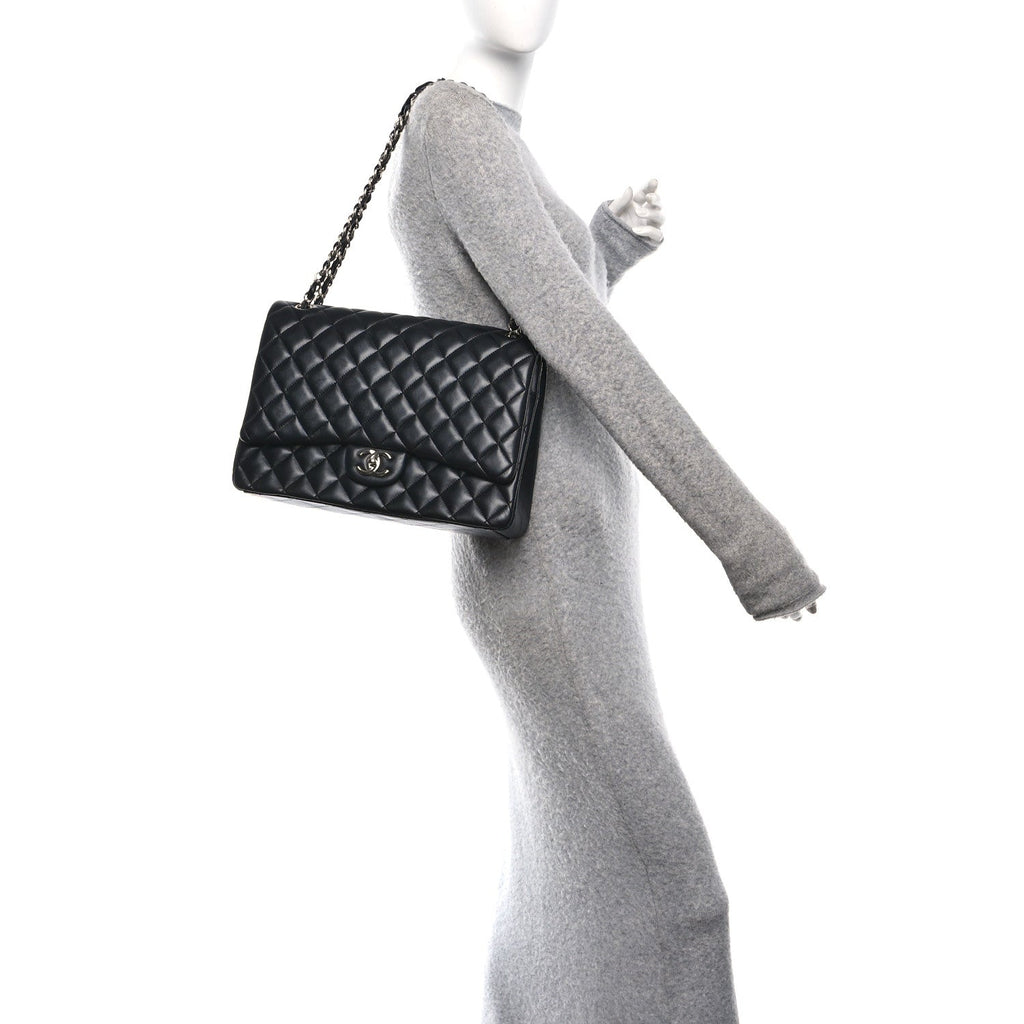 Chanel Lambskin Quilted Maxi Double Flap Black