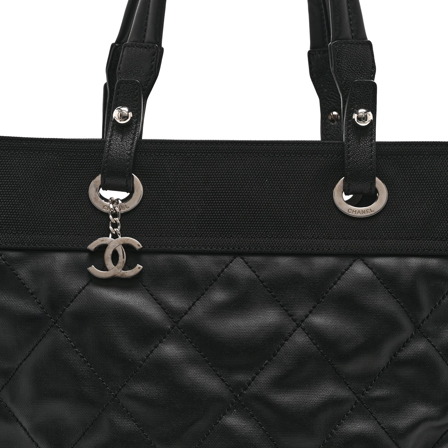 Chanel Coated Canvas Quilted Large Paris Biarritz Tote Black