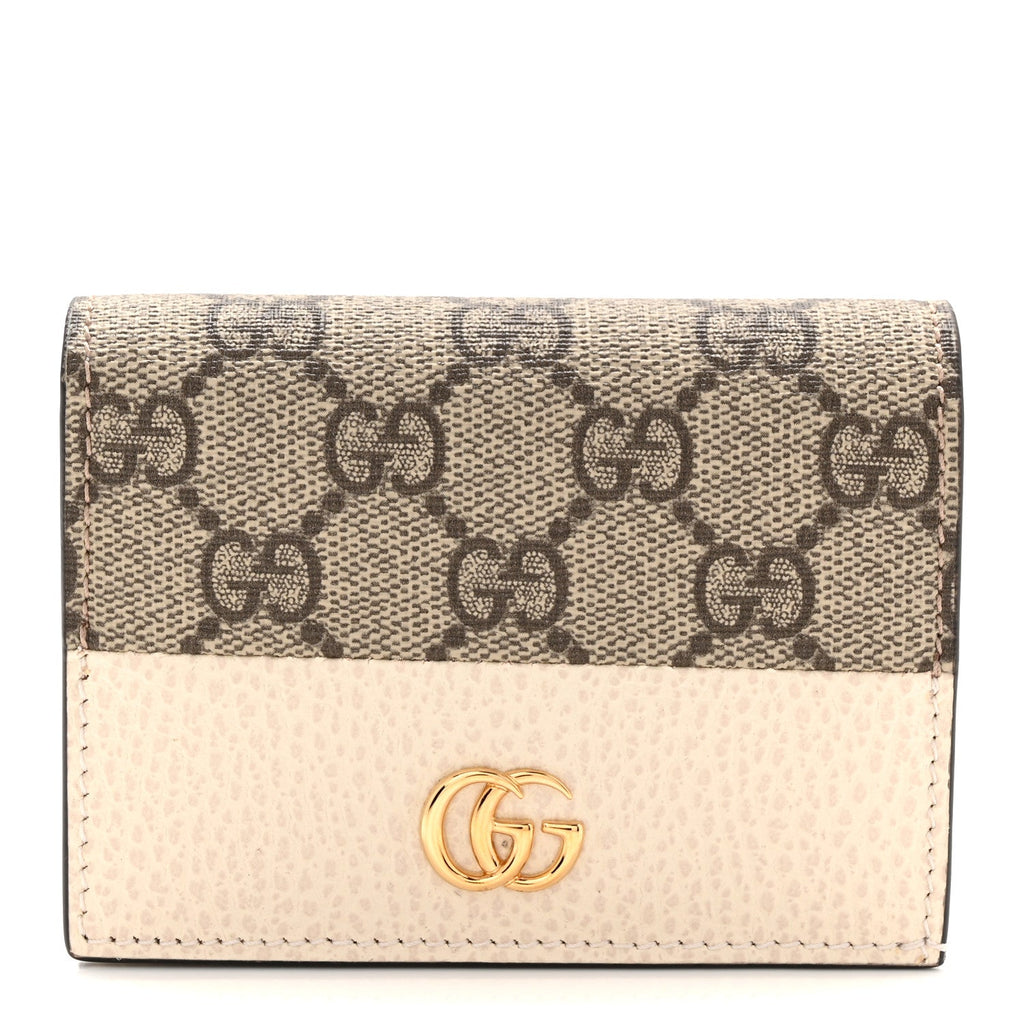Gucci Dollar Calfskin GG Supreme Monogram GG Marmont Card Case Mystic White Beige Ebony
