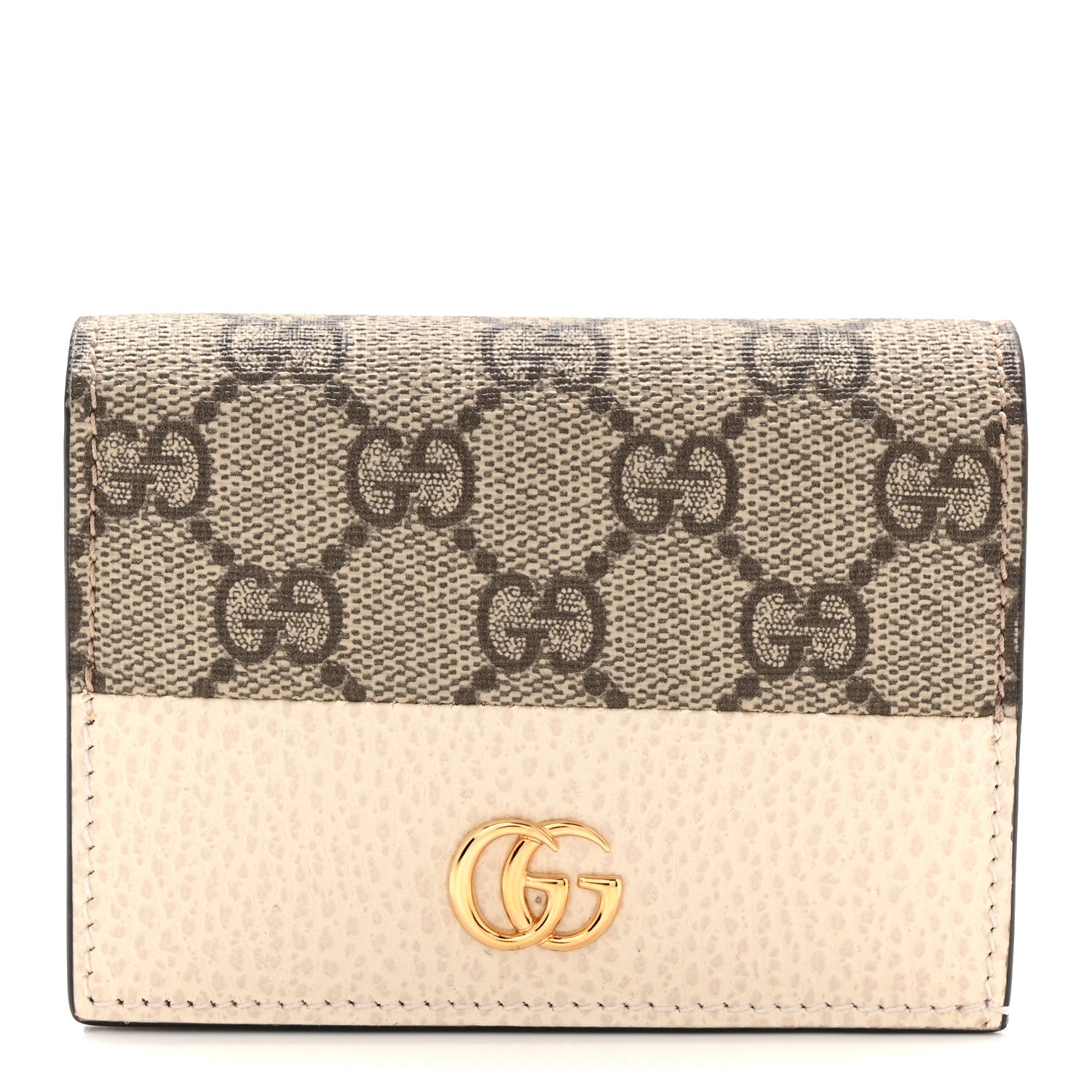 Gucci Dollar Calfskin GG Supreme Monogram GG Marmont Card Case Mystic White Beige Ebony