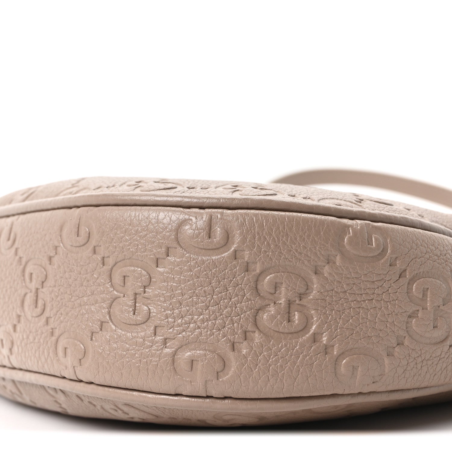 Gucci GG Grainy Calfskin Emblem Medium Half Moon Shoulder Bag Taupe