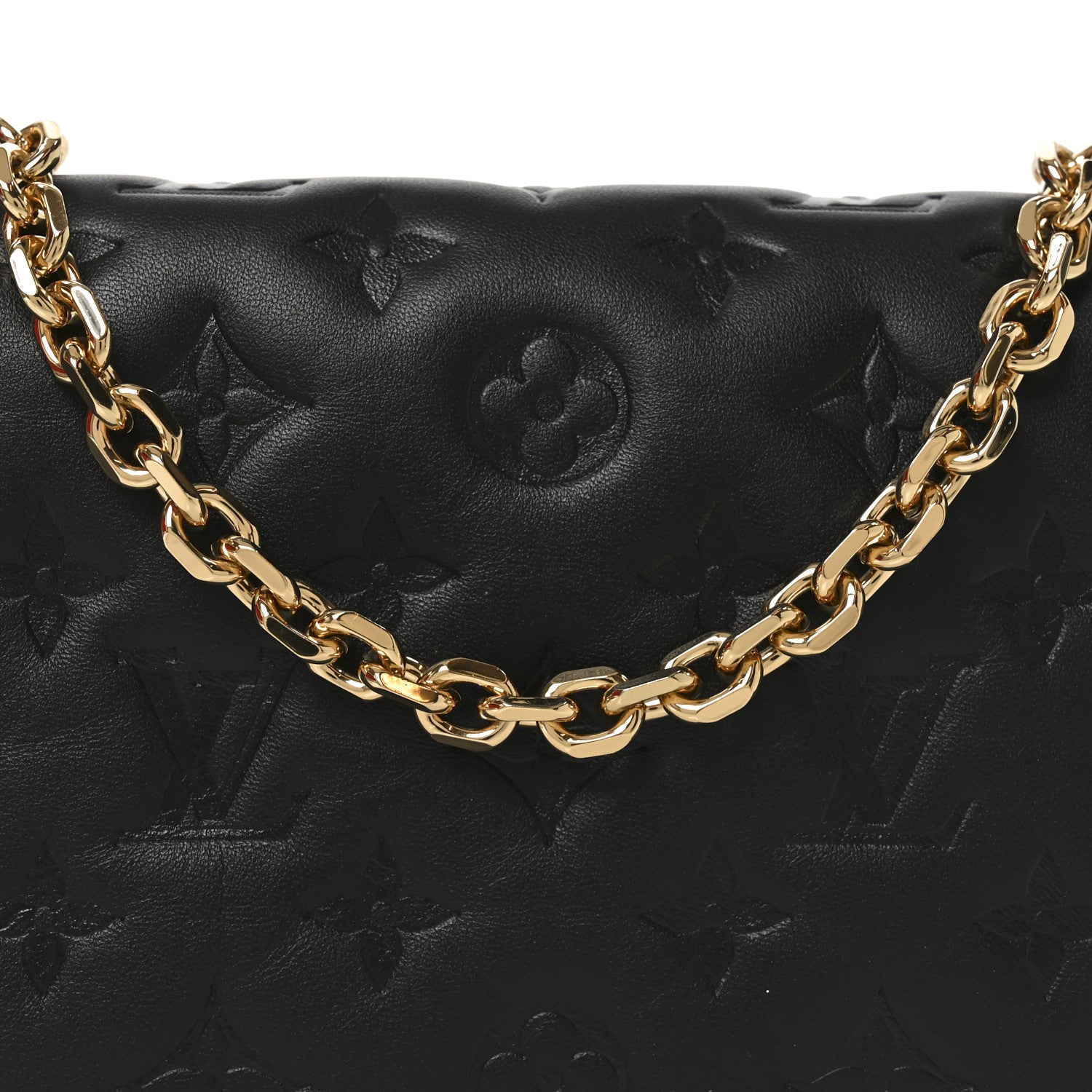 Louis Vuitton Lambskin Embossed Monogram Pochette Coussin Black