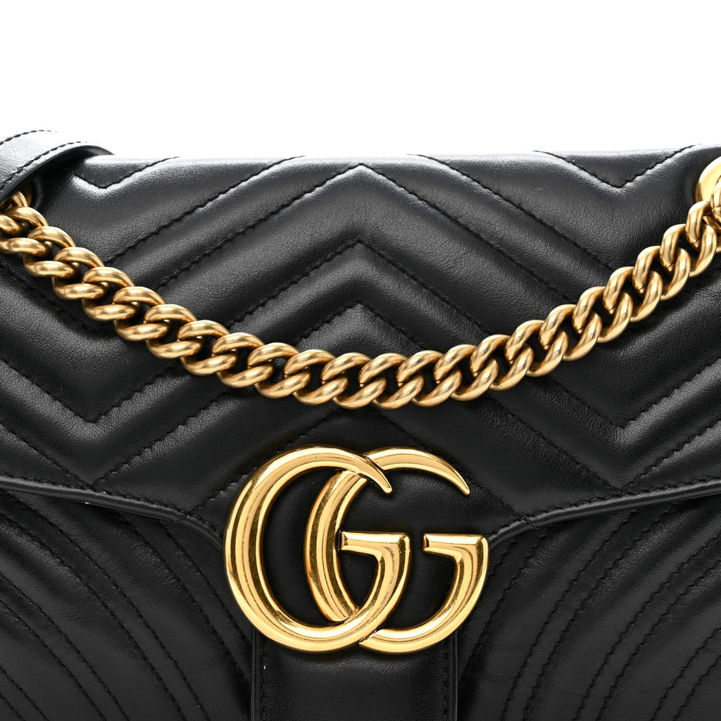 Gucci Calfskin Matelasse Small GG Marmont Shoulder Bag Black