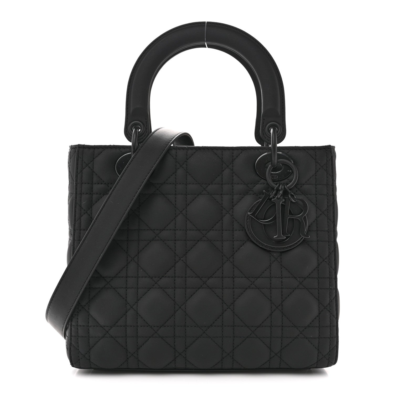 Christian Dior Ultra Matte Calfskin Cannage Medium Lady Dior Black