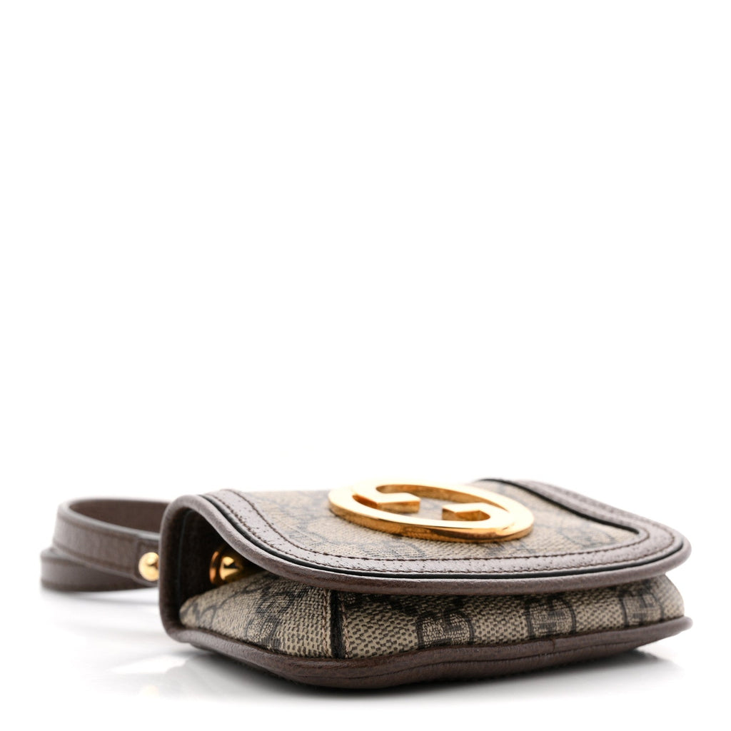 Gucci GG Supreme Monogram Textured Dollar Calfskin Blondie Card Case Wallet with Strap Beige Ebony New Acero