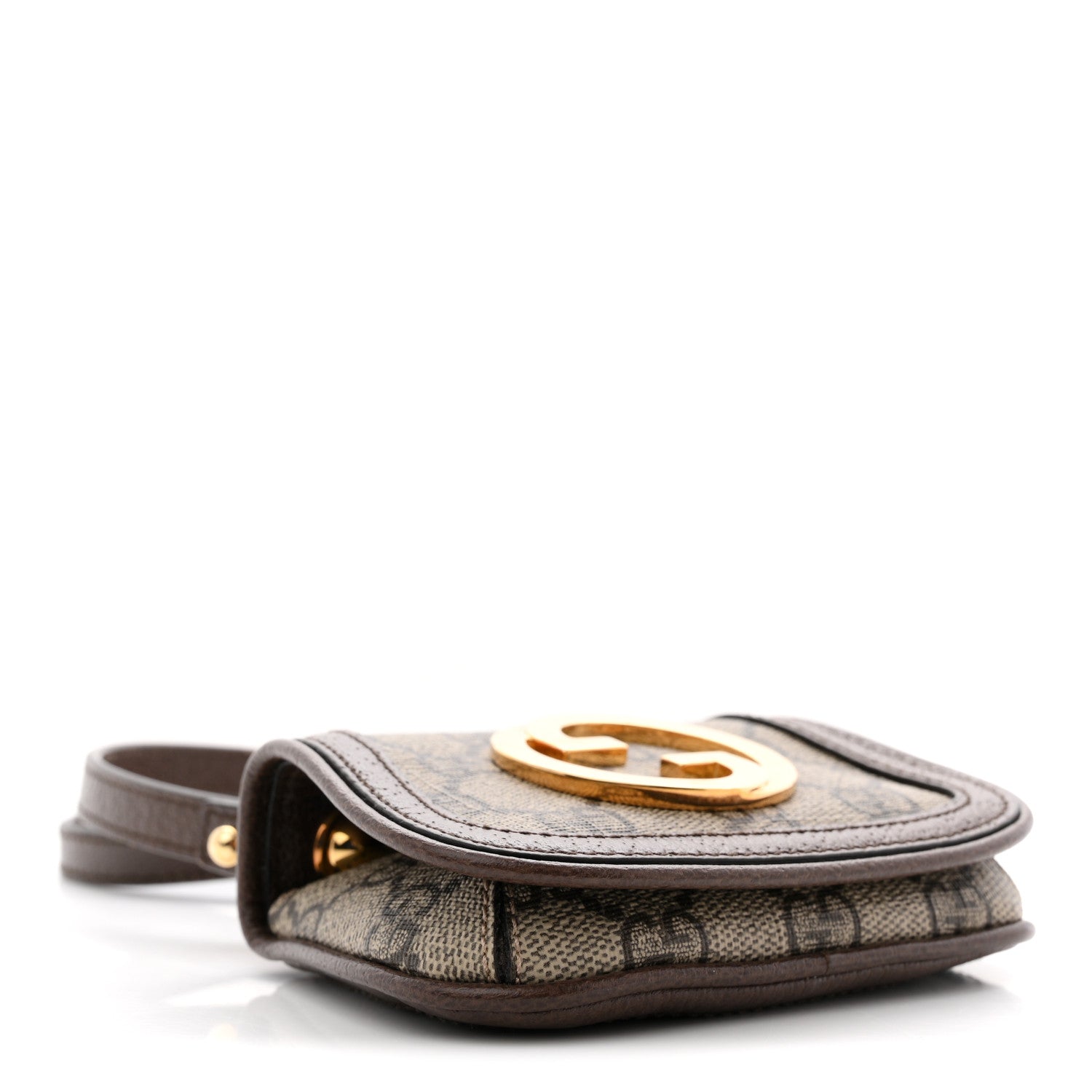 Gucci GG Supreme Monogram Textured Dollar Calfskin Blondie Card Case Wallet with Strap Beige Ebony New Acero