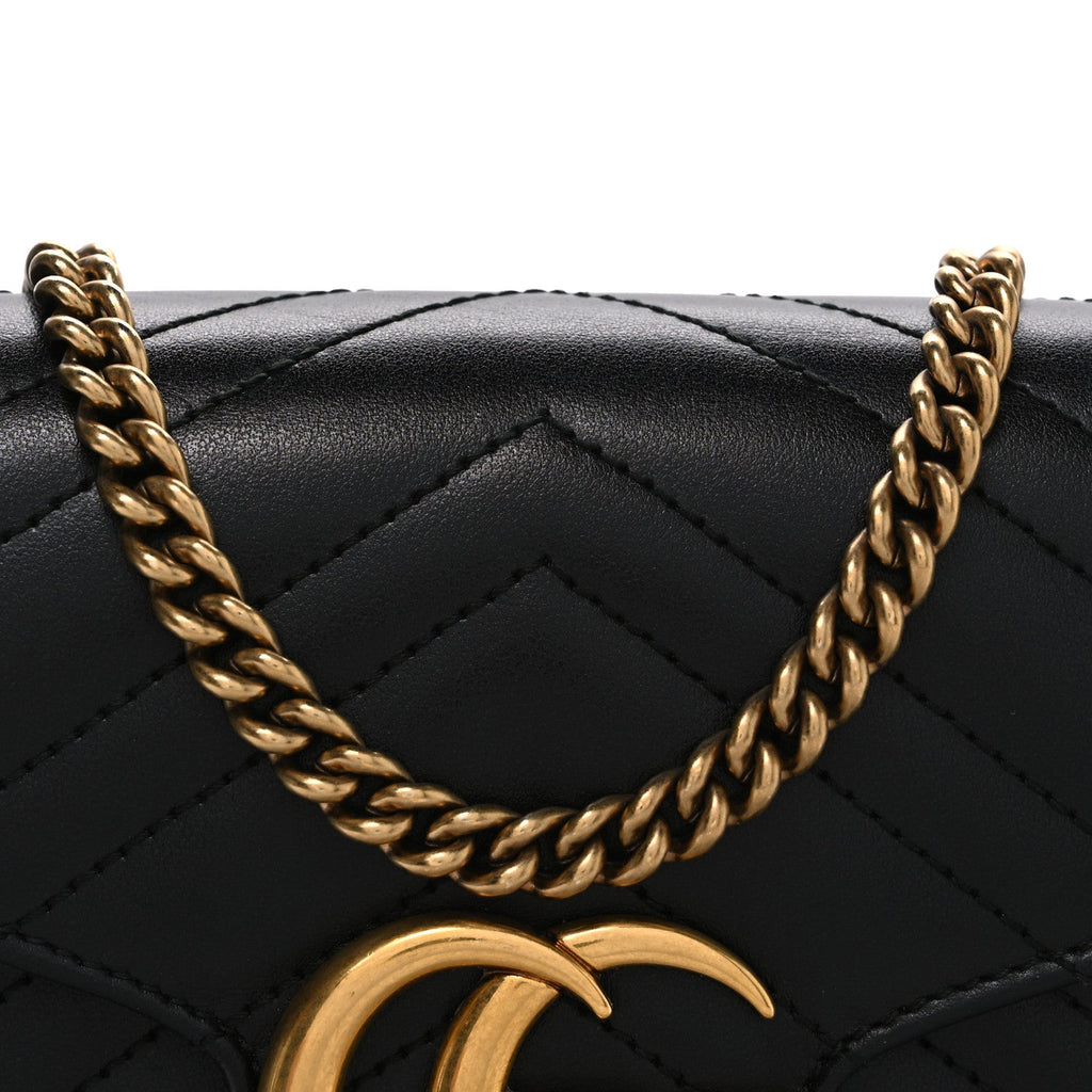 Gucci Calfskin Matelasse GG Marmont Chain Wallet Black