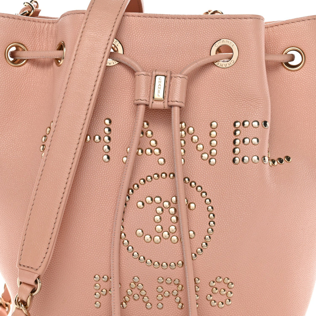 Chanel Caviar Deauville Drawstring Bucket Bag Light Pink