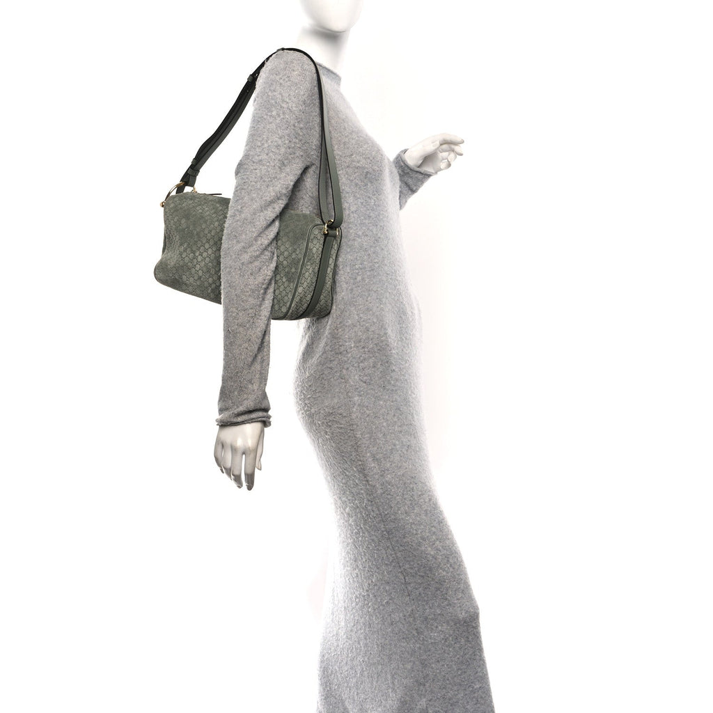 Gucci Suede GG Monogram Half Horsebit Medium Shoulder Bag Sage