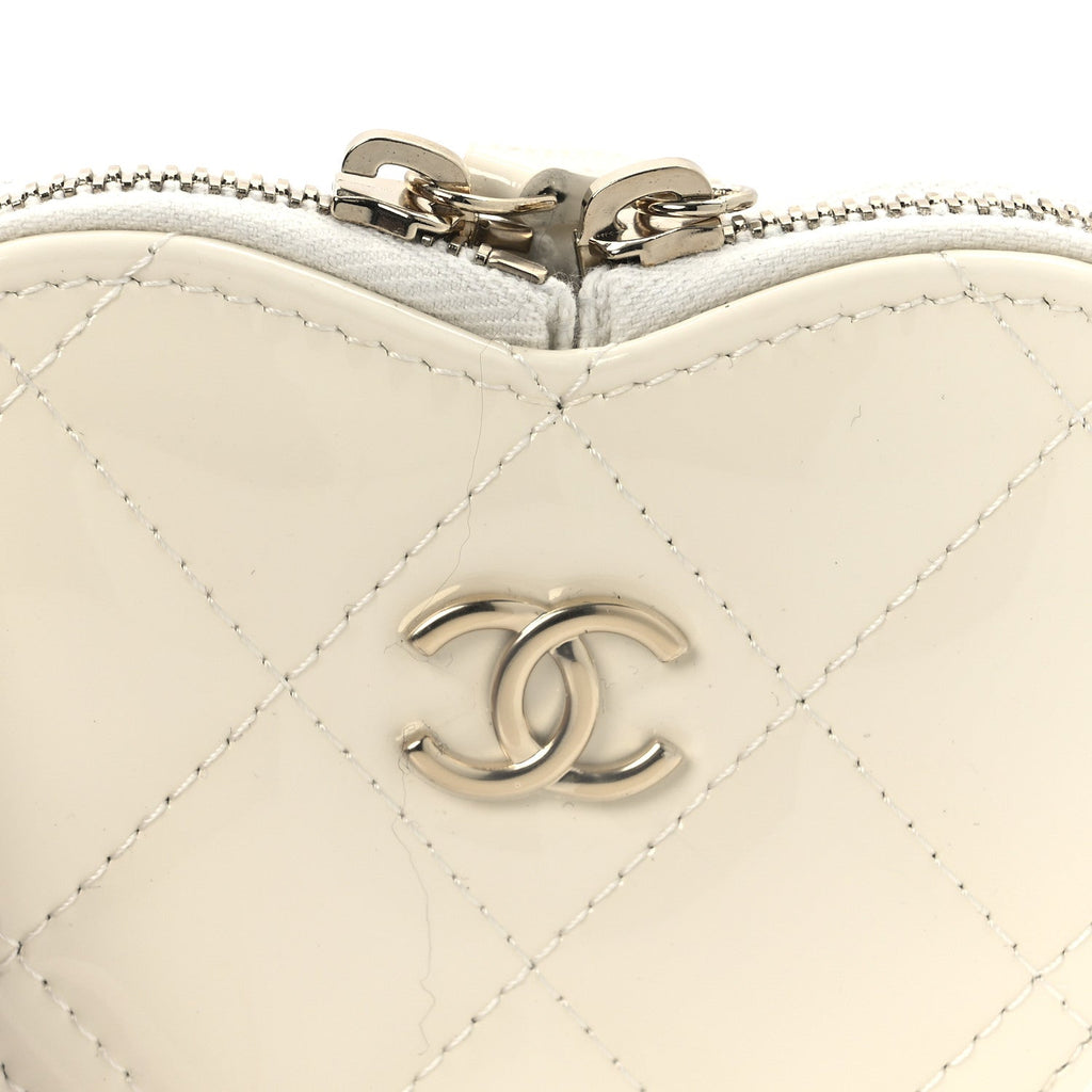 Chanel Patent Calfskin Resin Quilted CC Heart Clutch With Chain Black