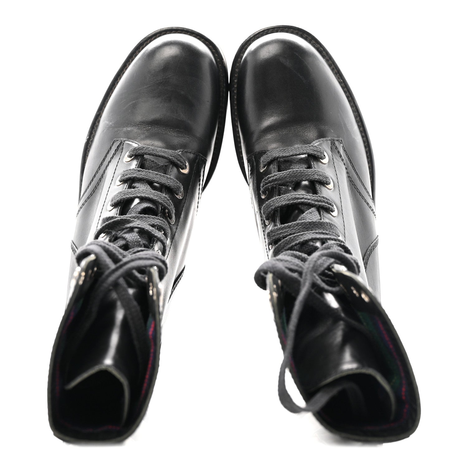 Calfskin Lace Up Combat Boots  39.5 Black