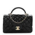 Chanel Lambskin Quilted Mini Top Handle Rectangular Flap Black