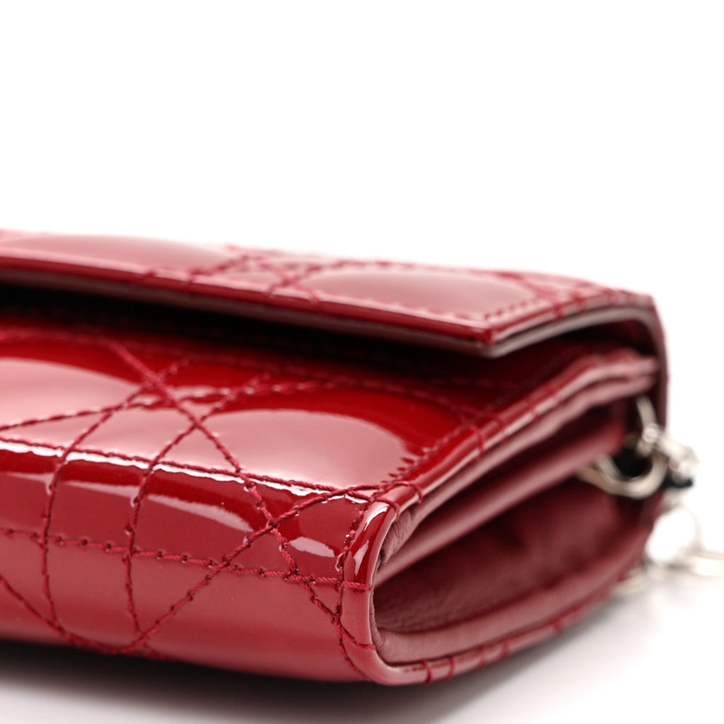Christian Dior Patent Cannage Lady Dior Rendezvous Wallet On Chain Rouge Ceris