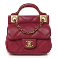 Chanel Calfskin Quilted Lady Handle Flap Card Holder With Chain Dark Pink