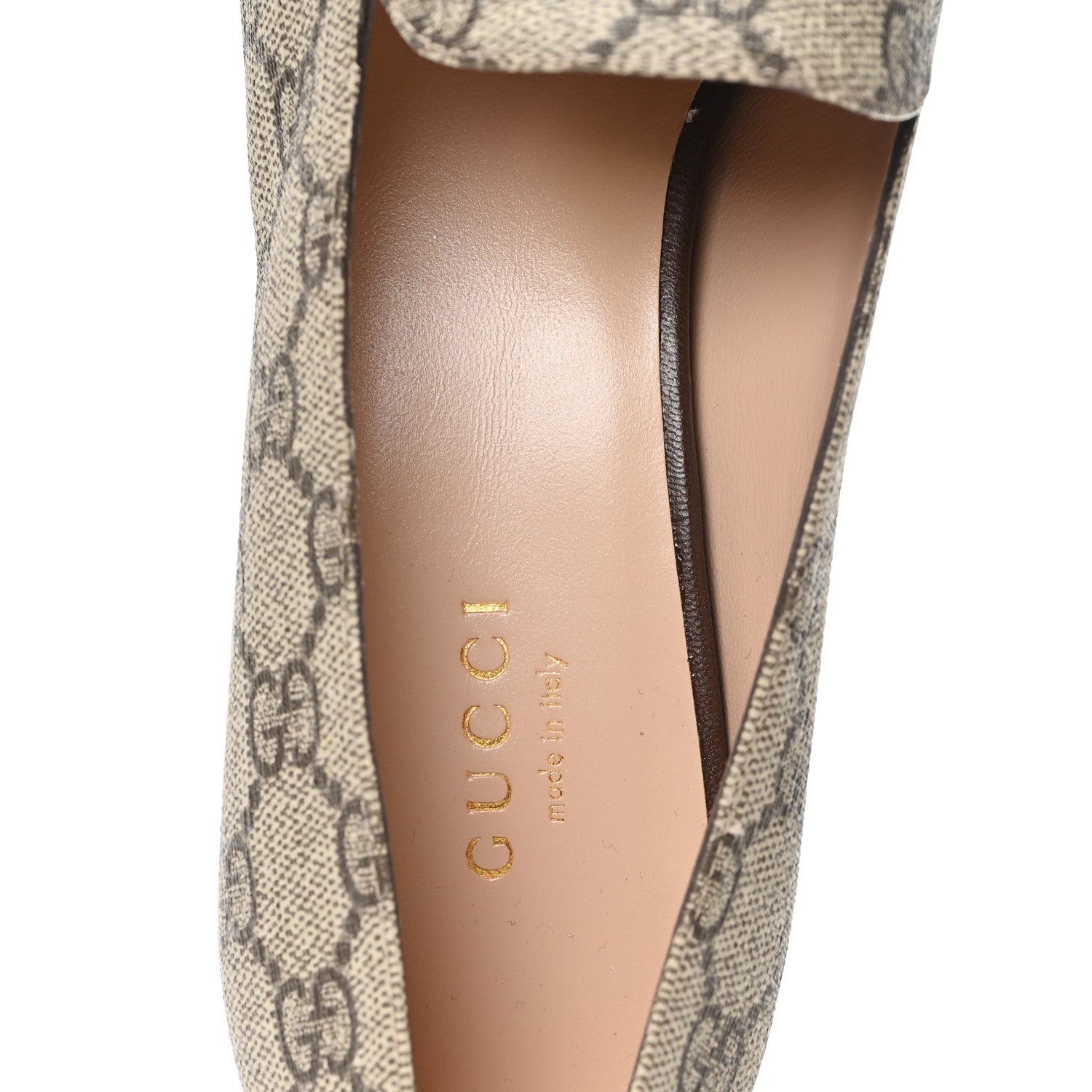 Gucci GG Supreme Monogram Malaga Kid Blondie Pumps 37 Beige Ebony New Acero