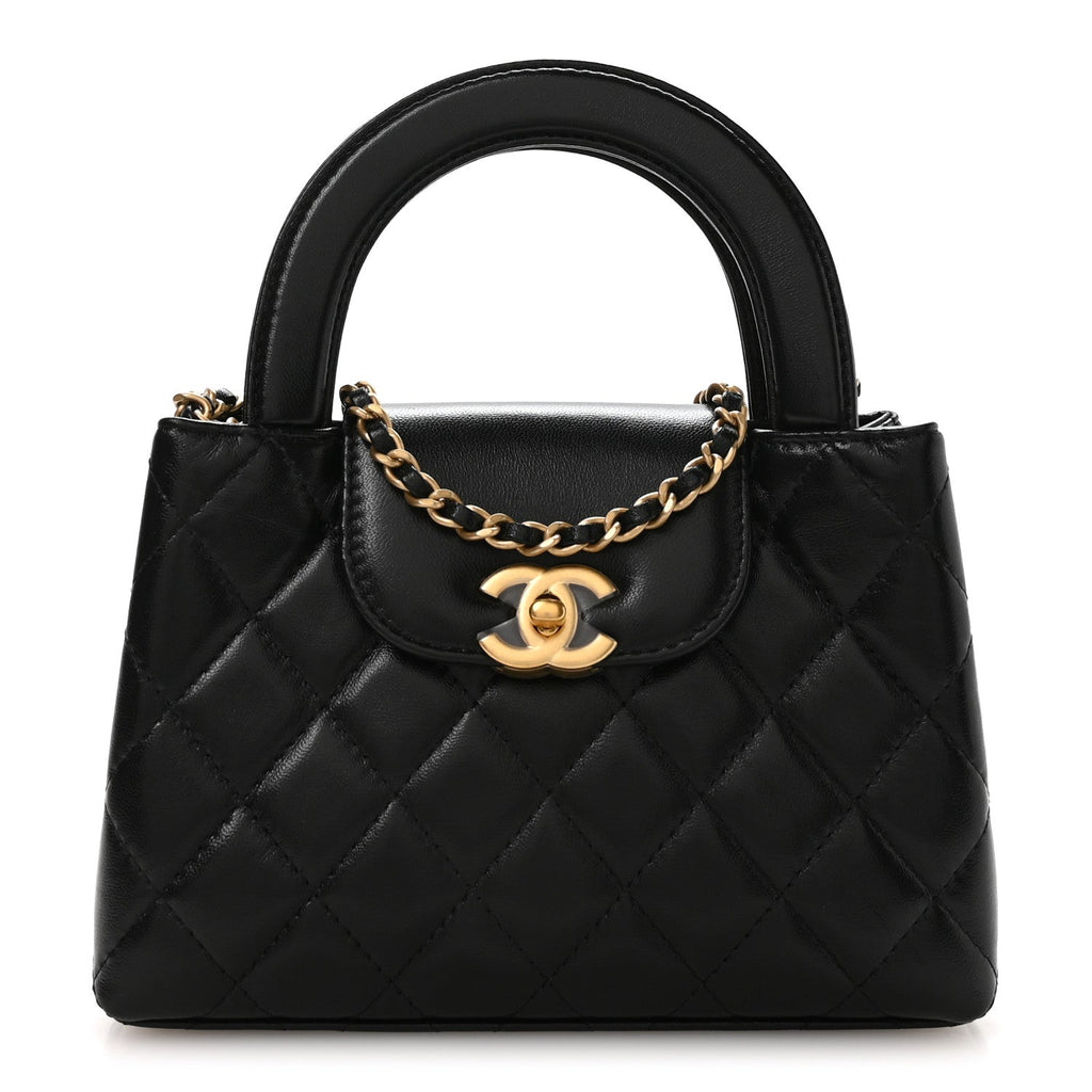 Chanel Shiny Aged Calfskin Quilted Nano Kelly Shopper Black